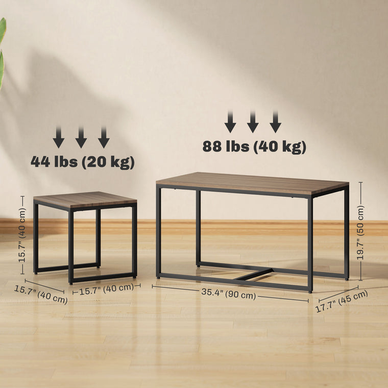 Nesting Coffee Table Set of 3 with Metal Frame - Brown