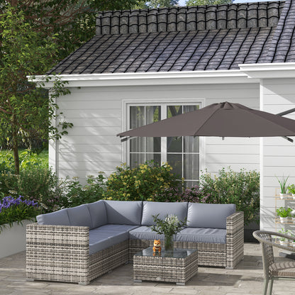 4 Pieces Rattan Wicker Outdoor Conversation Furniture Set w/ Corner Sofa Loveseats Coffee Table Cushions, Grey - Light Grey