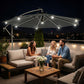 8.8FT Cantilever Patio Umbrella with Solar Powered LED Lights, Crank Handle, Cross Base for Outdoor Sun Shade, Grey