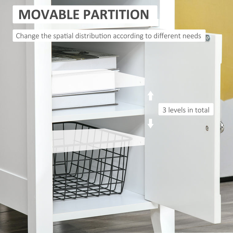 3-Tier Nightstand with Pullout Shelf and Cabinet - White
