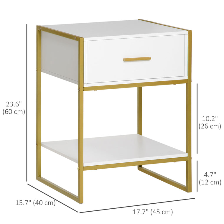 Nightstands Set of 2 with Drawer and Shelf - White