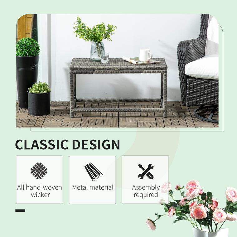 Mixed Grey Rattan End Table with Woven Top