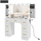 Makeup Vanity Desk with Mirror and Lights, Dressing Table with 7 Drawers, 6 Hidden Sliding Storage Compartments, White
