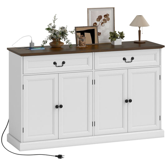55" Farmhouse Sideboard with Charging Station - White Wood Grain
