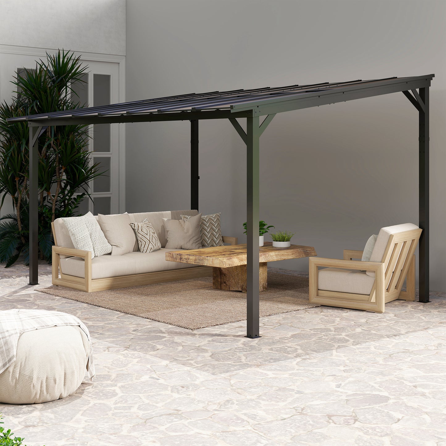 Hardtop Gazebo Wall-Mounted / Free Standing Outdoor Pergola with UPF 50+ & Waterproof Polycarbonate Roof