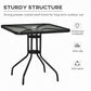 Square Patio Dining Table with Umbrella Hole Tempered Glass Top Outdoor Dining Table for Garden Balcony Black