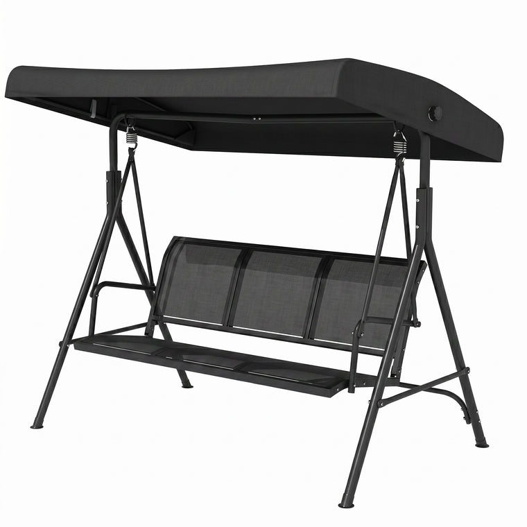 Black A-Frame Porch Swing with Adjustable Canopy