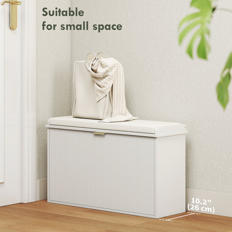 Entryway Shoe Storage Bench with Flip-Drawers - White