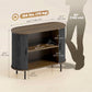 Sideboard Buffet Cabinet with Curved Tambour Doors and Storage, Brown Wood Grain