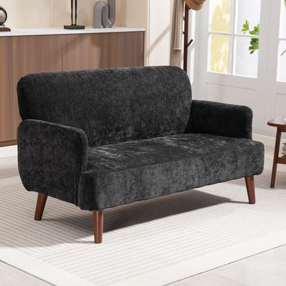 Velvet 2-Seater Loveseat with Wood Legs