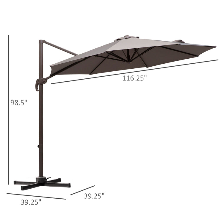 10ft Grey Cantilever Umbrella with 360° Rotation & Crank