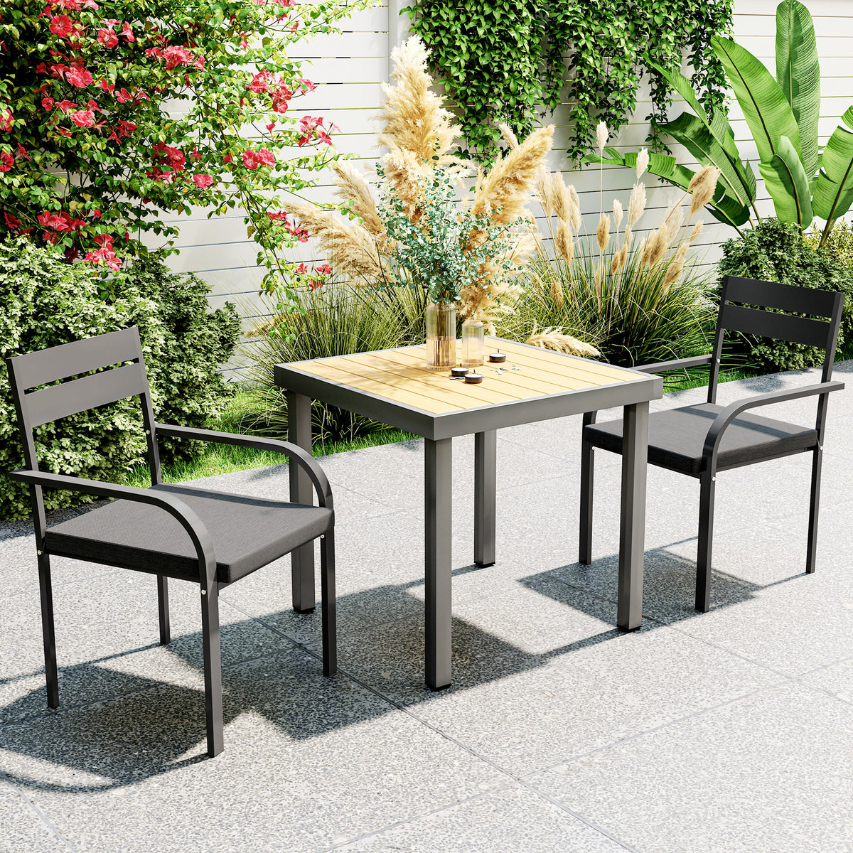 2 Piece Outdoor Dining Chairs with Aluminum Frame, Soft Cushion, for Deck, Garden, Balcony, Poolside, Grey