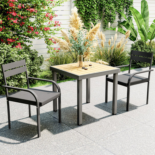2 Piece Outdoor Dining Chairs with Aluminum Frame, Soft Cushion, for Deck, Garden, Balcony, Poolside, Grey