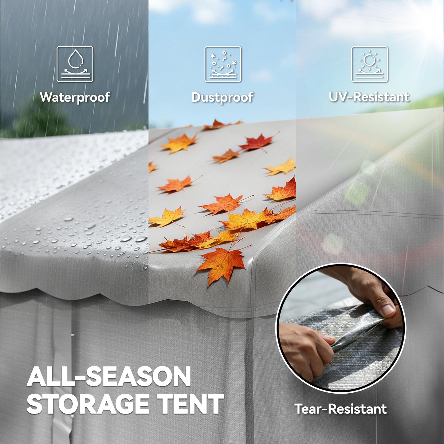 Portable Shed, Outdoor Storage Shed Tent with Roll-up Zipper Door and Removable Sidewalls, Light Grey