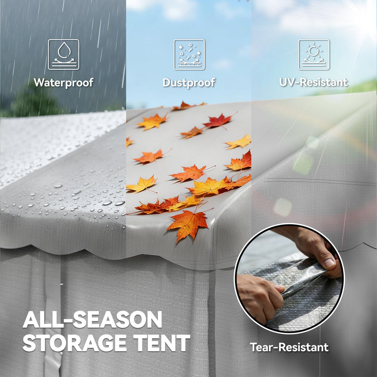 Light Grey Portable Storage Shed with Roll-Up Door & Sidewalls