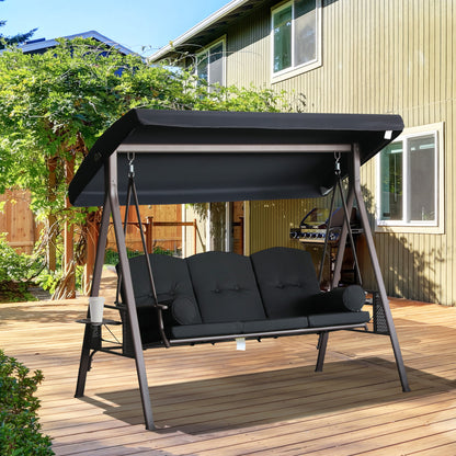 Black 3-Person Steel Canopy Bench Swing