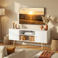 TV Stand Cabinet for TVs up to 55 Inches, Entertainment Unit with Storage Shelves and Wood Legs for Living Room, White