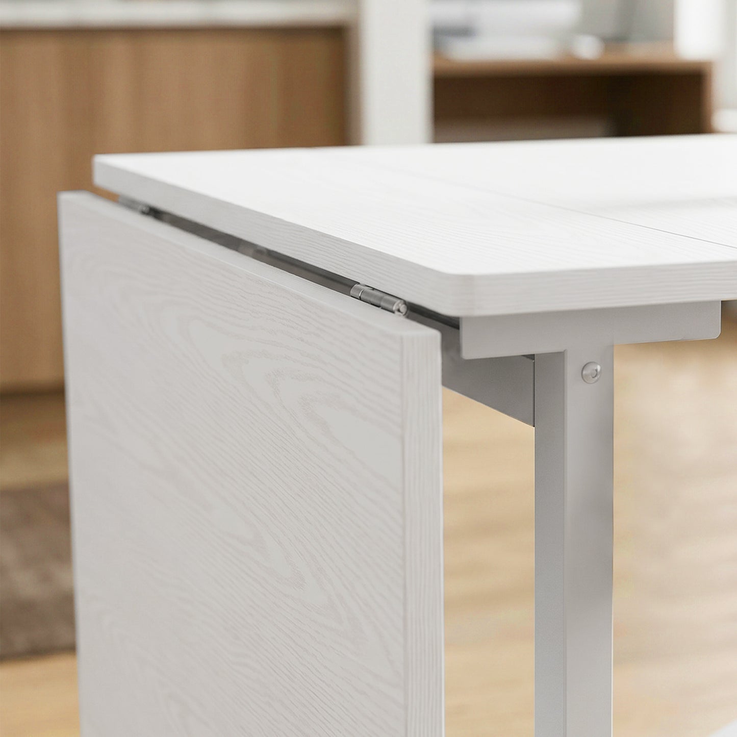 Six-Seater Drop-Leaf Dining Table with Wheels, White