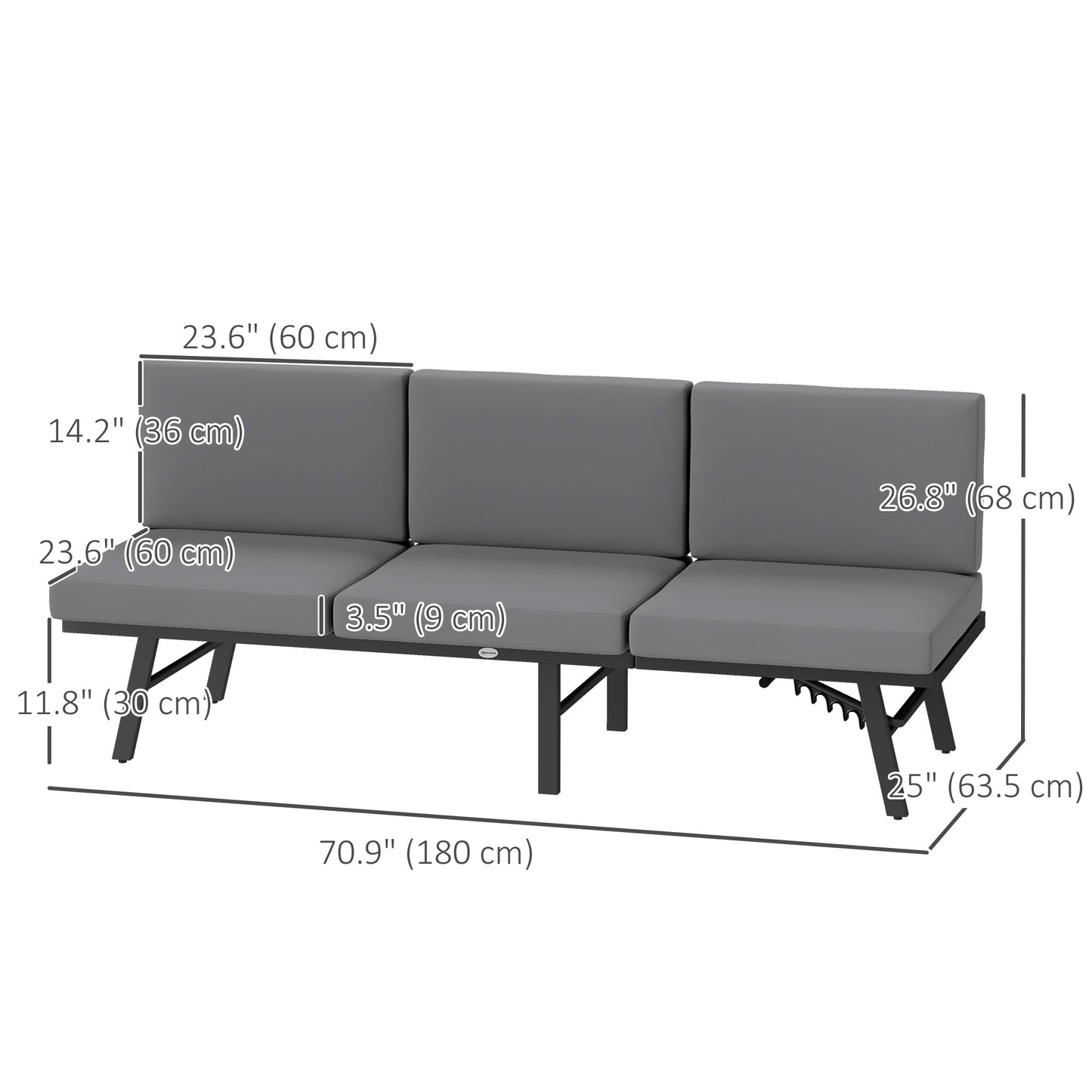 3-in-1 3-Seater Outdoor Sofa, Lounge Chair with 5-Position Adjustable Back, Patio Loveseat with Folding Table, Grey