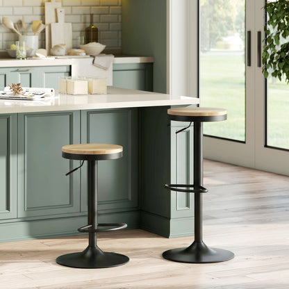 Set of 2 Swivel Wood Bar Stools