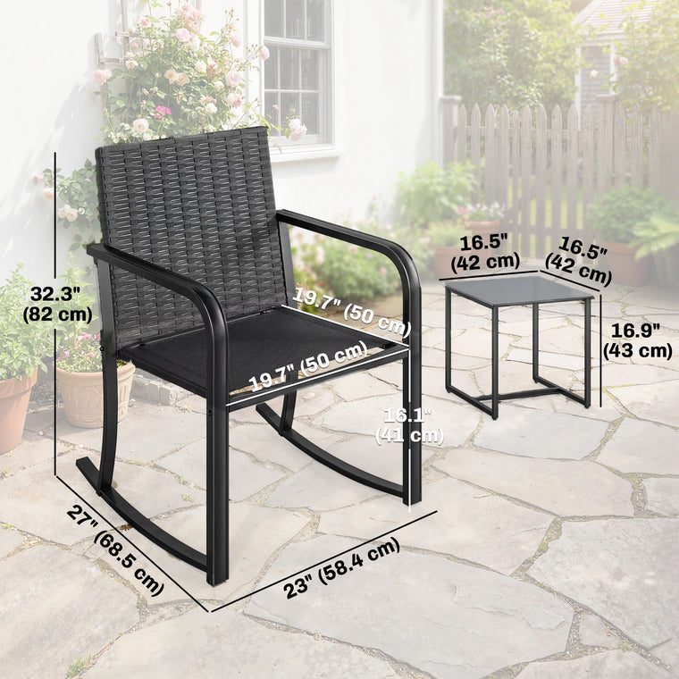 3-Piece Rocking Bistro Set with Cushions - Cream White