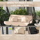 3-Seat Outdoor Patio Swing Chair, 2-in-1 Convertible Flat Bed, Canopy Swing with Adjustable Shade, Removable Cushions, Cup Holder, Light Brown