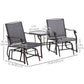 Double Patio Glider Chair with Glass Top Center Table, Outdoor Glider Loveseat with High Back, All Weather Breathable Mesh Fabric for Garden, Backyard, Deck, Grey