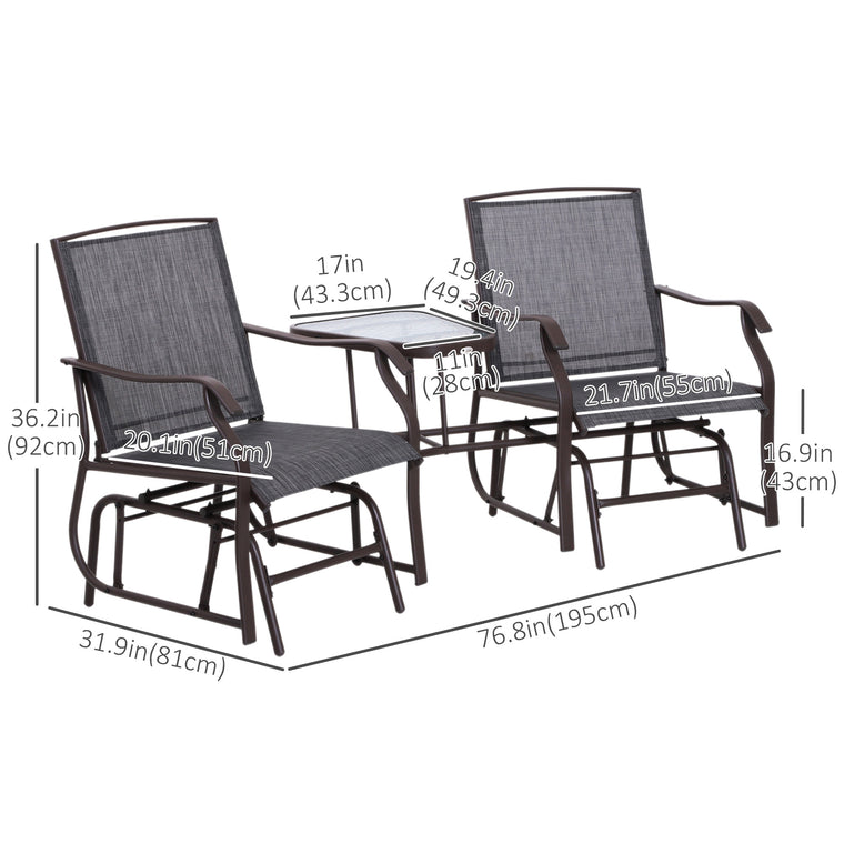 Grey Double Glider Chair with Glass Top Table