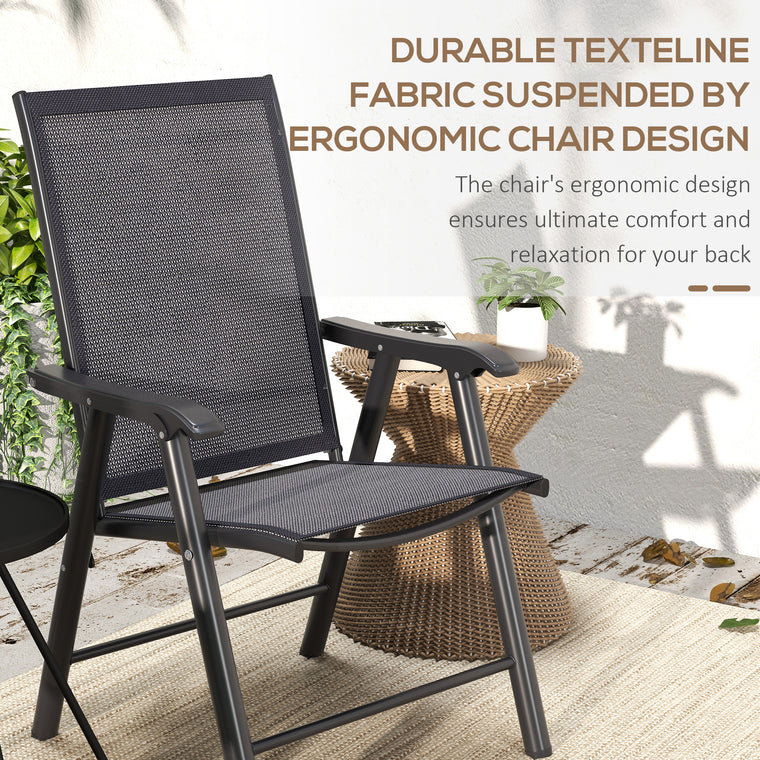 Dark Grey 2-Piece Folding Chair Set with Armrests