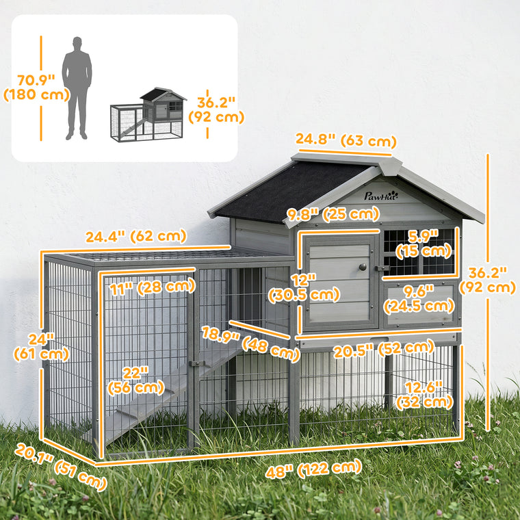 48" Wood Rabbit Hutch with Run