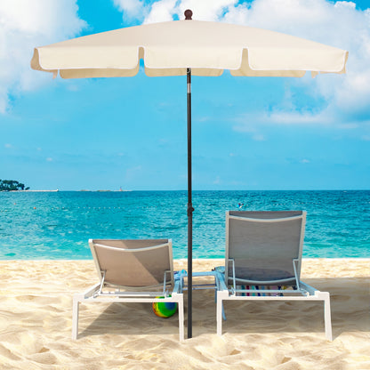 6.5' x 4' Beige Rectangular Aluminum Patio Umbrella with Tilt