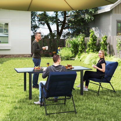 Set of 2 Outdoor Folding Chairs with Adjustable Backrest, Padded Camping Chairs for Outdoor Events, Khaki - Blue