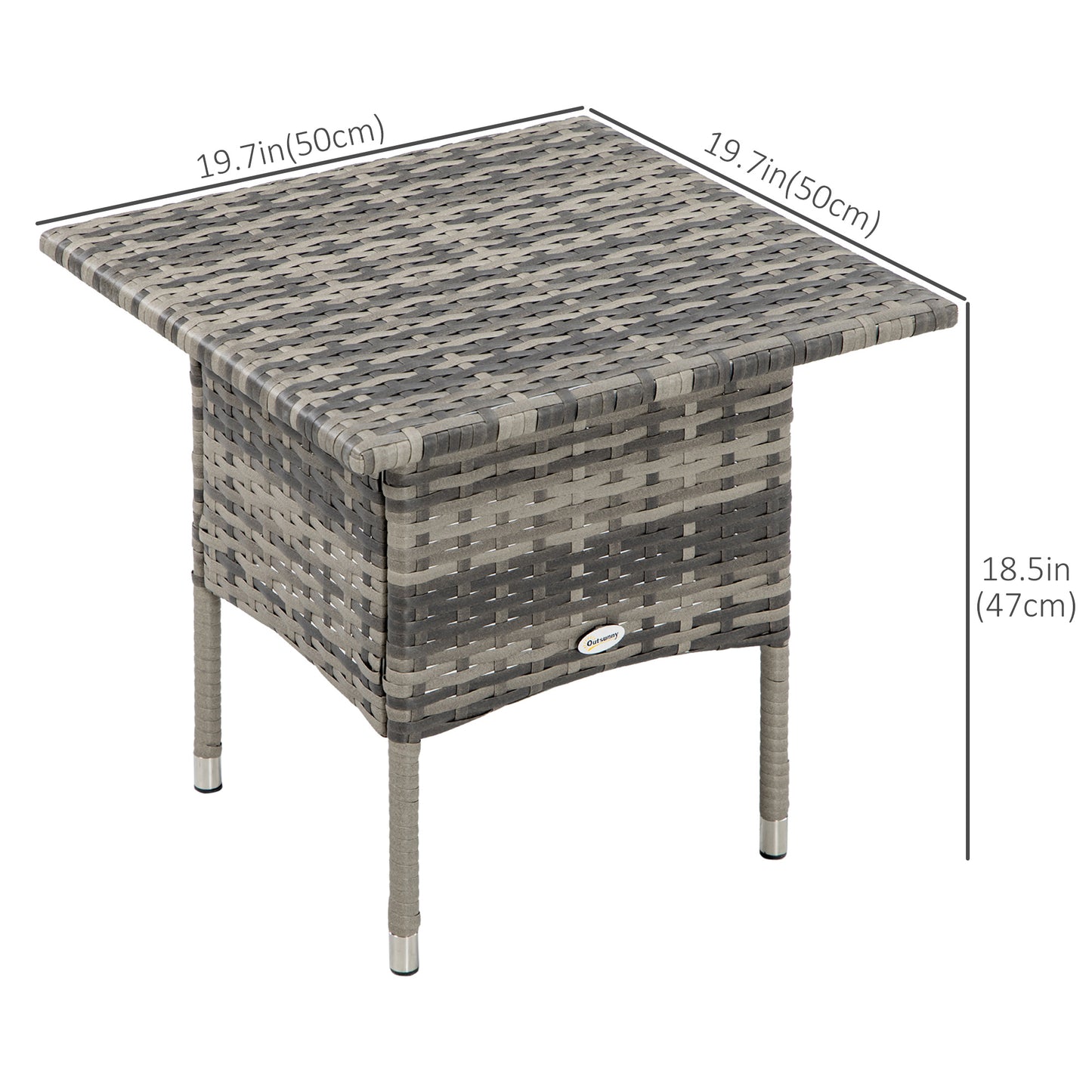 20" Patio Wicker Coffee Table, Outdoor Coffee Table with Plastic Board Underneath the Woven Tabletop for Patio, Garden, Balcony, Black