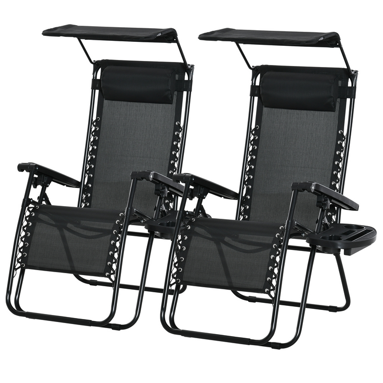 Black Zero Gravity Lounge Chair with Canopy Shade
