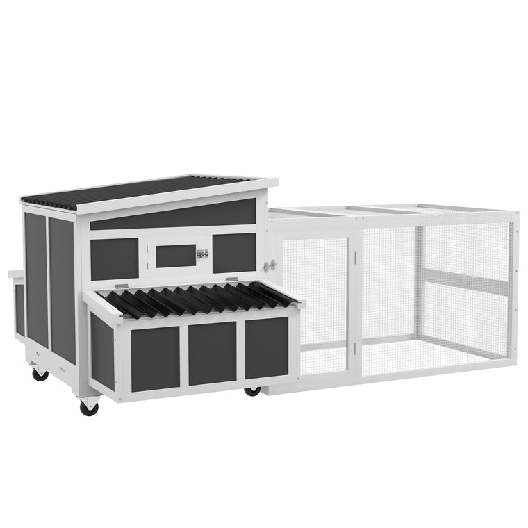Dark Grey Wooden Chicken Coop with Large Run & Nesting Box