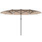 174" Double-Sided Sun Umbrella Garden Parasol Patio Sun Shade Outdoor with LED Solar Light, Khaki