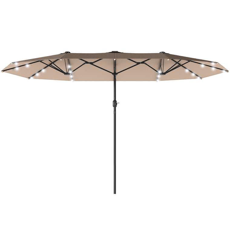 174" Khaki Double-Sided Umbrella with Solar LED Light