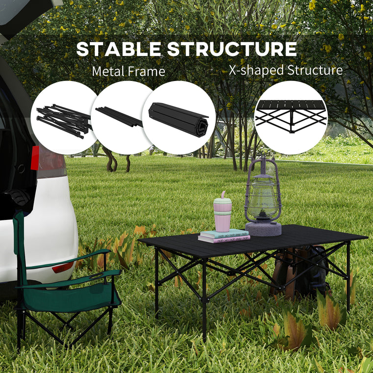Folding Camping Table with Roll-Up Top and Carry Bag