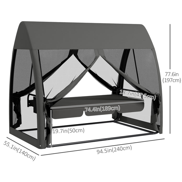Dark Grey Outdoor Swing Chaise Lounger with Canopy Netting