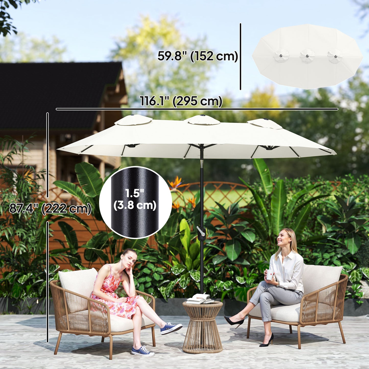 9.7' Double-sided Outdoor Patio Umbrella with Tilt, Crank and Vents, Cream White