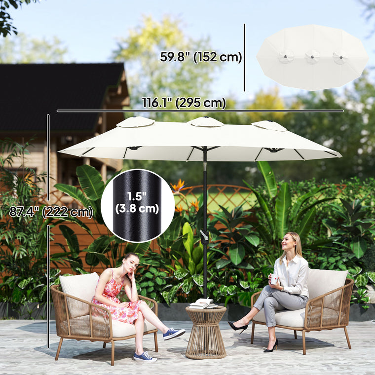 9.7' Cream White Double-Sided Umbrella with Tilt & Crank