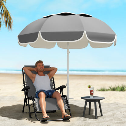 6ft Grey Portable Beach Umbrella with Sand Anchor