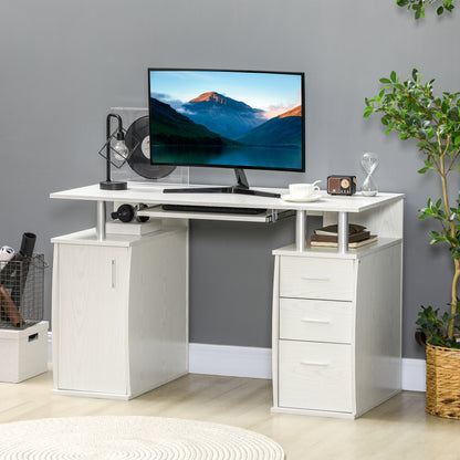 47" Computer Desk with Keyboard Tray and Drawers - White
