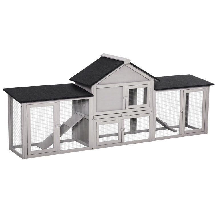 Large Wood Rabbit Hutch with Double Runs & Slide-Out Tray