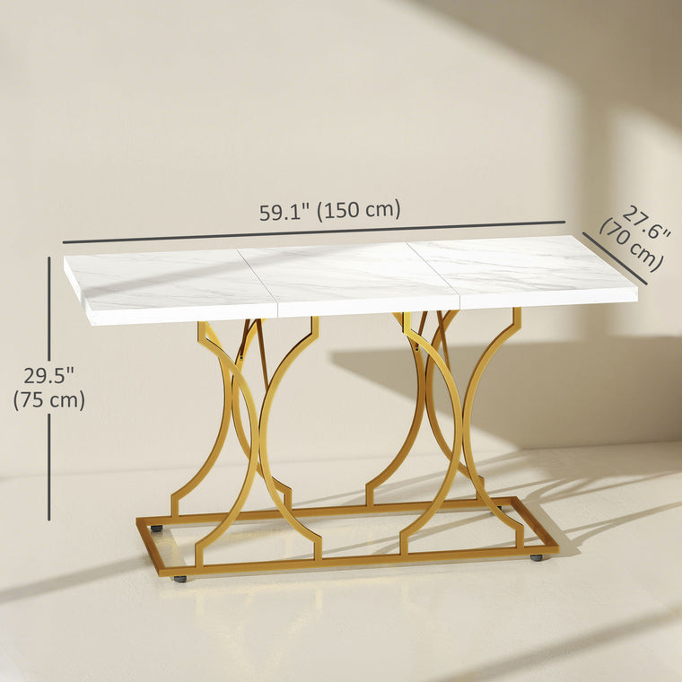 59" Marble-Pattern Dining Table Seats 6 - White