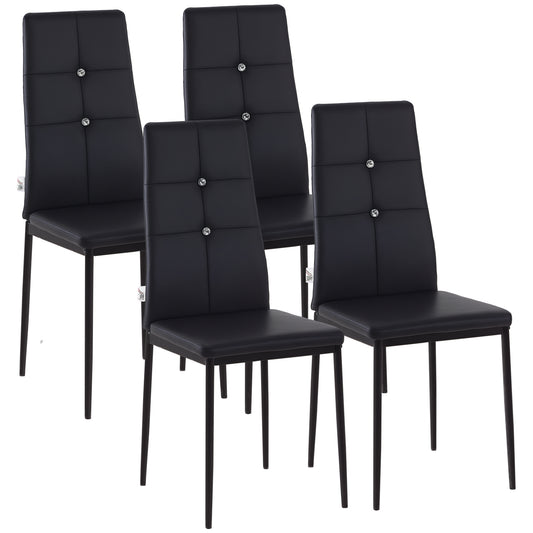 Set of 4 Tufted High-Back Dining Chairs - Black