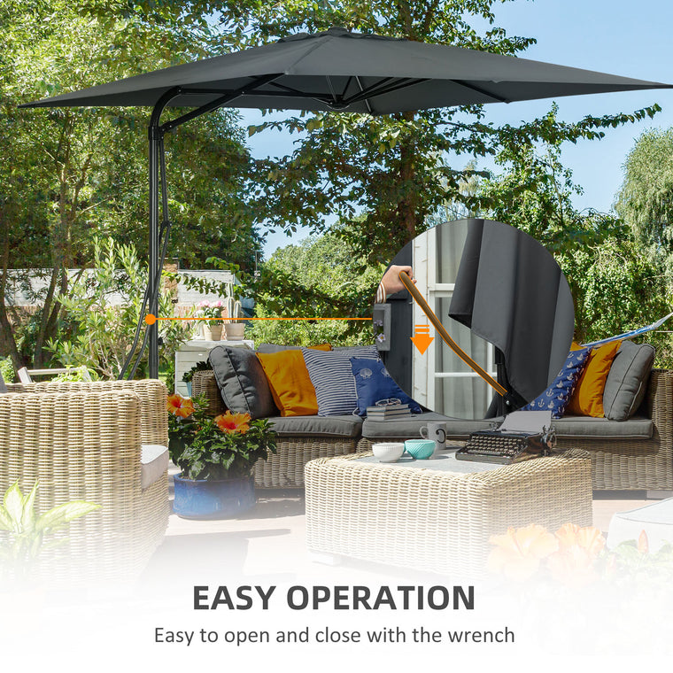 8FT Dark Gray Cantilever Umbrella with Cross Base