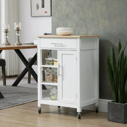 Compact Kitchen Island with Shelf and Drawer - White