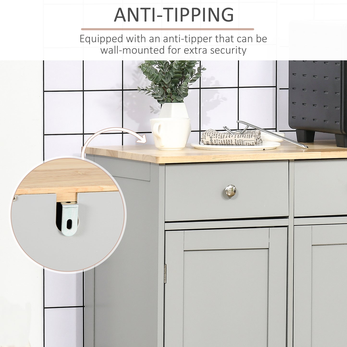 Modern Sideboard, Buffet Cabinet with Storage Cabinets, Drawers and Adjustable Shelves for Living Room, Grey