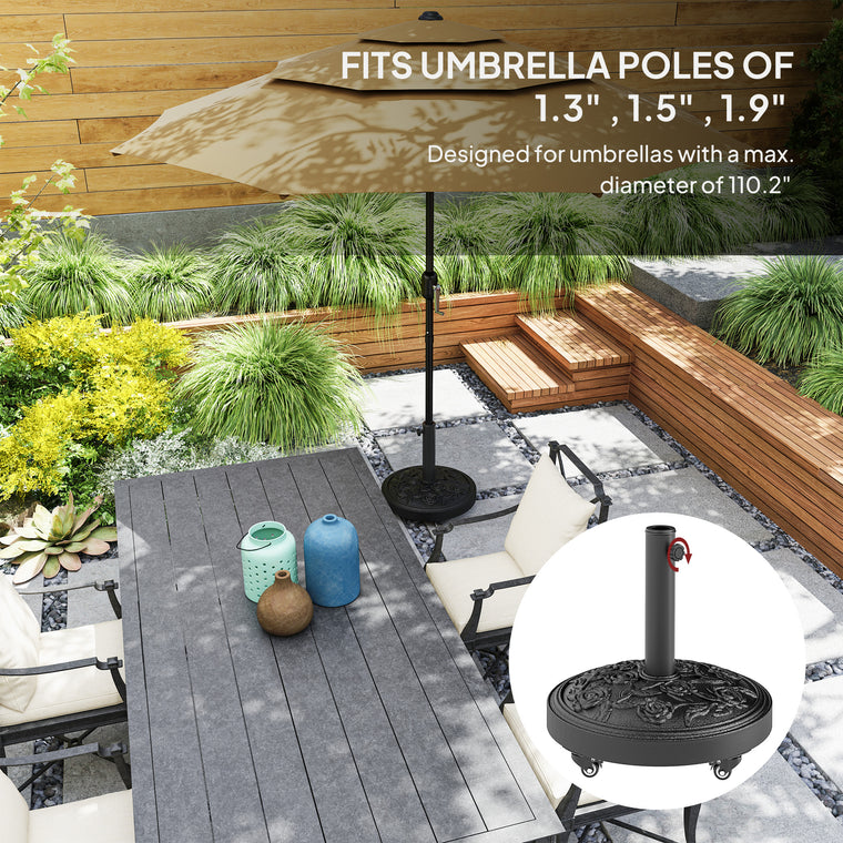 Black Resin Round Umbrella Base, 46 lbs with Wheels
